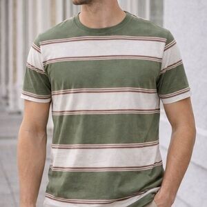 Denim & Flower Ricky Singh Striped Tee Olive Green Cream Size M